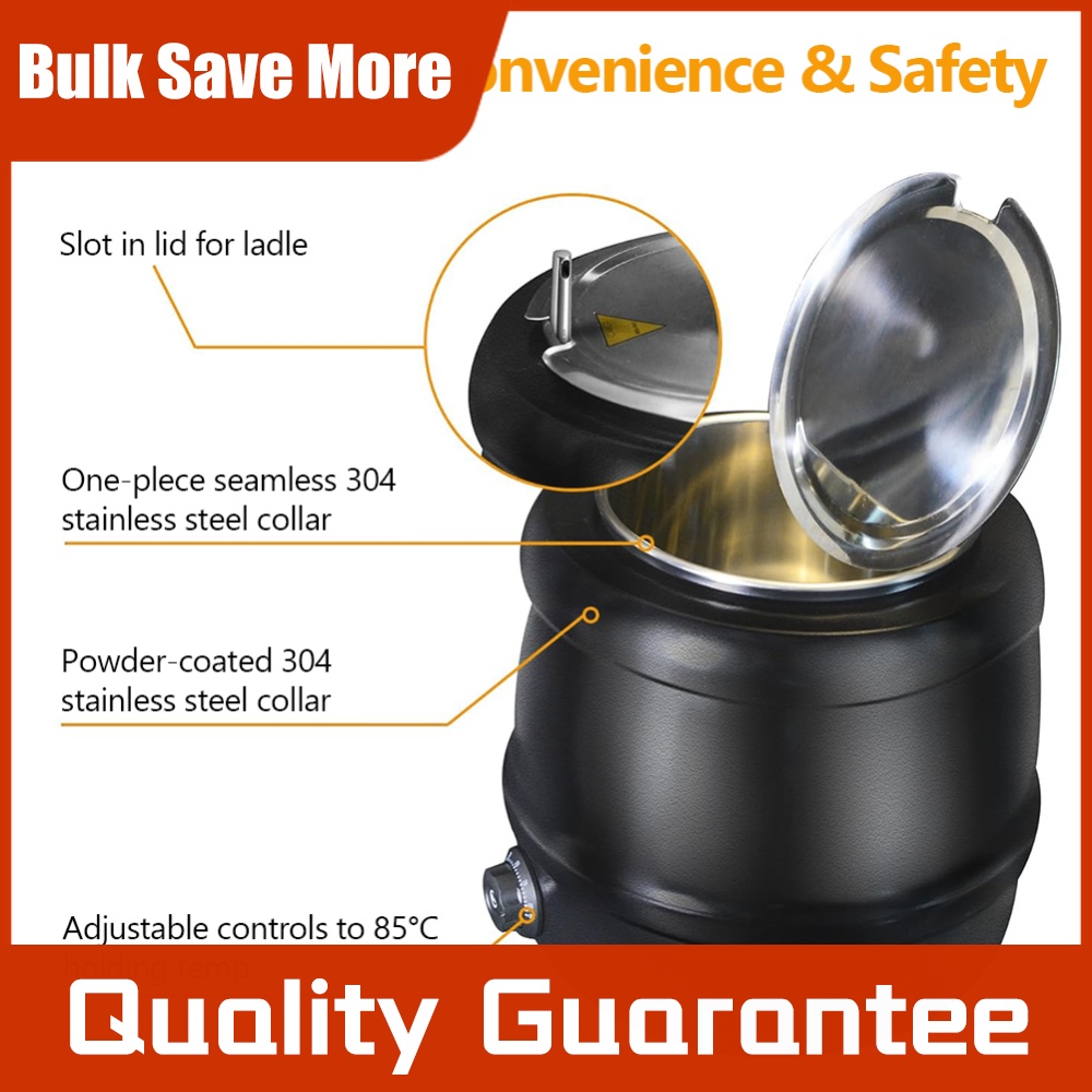 Soup Kettle Warmer - Panci Sup 10L dengan Tutup Engsel,